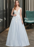 Carly Ball-Gown/Princess V-neck Floor-Length Tulle Prom Dresses UKP0014430