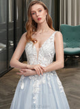 Carly Ball-Gown/Princess V-neck Floor-Length Tulle Prom Dresses UKP0014430