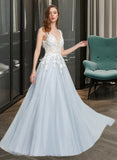 Carly Ball-Gown/Princess V-neck Floor-Length Tulle Prom Dresses UKP0014430