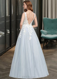 Carly Ball-Gown/Princess V-neck Floor-Length Tulle Prom Dresses UKP0014430