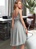 Karley A-Line V-neck Asymmetrical Chiffon Prom Dresses With Beading UKP0014431