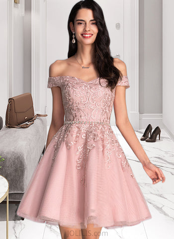 Gianna A-Line Off-the-Shoulder Short/Mini Tulle Prom Dresses With Beading Sequins UKP0014436