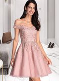 Gianna A-Line Off-the-Shoulder Short/Mini Tulle Prom Dresses With Beading Sequins UKP0014436