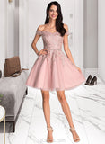 Gianna A-Line Off-the-Shoulder Short/Mini Tulle Prom Dresses With Beading Sequins UKP0014436