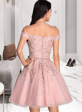 Gianna A-Line Off-the-Shoulder Short/Mini Tulle Prom Dresses With Beading Sequins UKP0014436