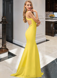 Lilian Trumpet/Mermaid V-neck Sweep Train Stretch Crepe Prom Dresses UKP0014437