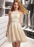 Allison A-Line Halter Short/Mini Tulle Prom Dresses With Lace Beading Sequins UKP0014440