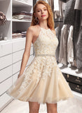 Allison A-Line Halter Short/Mini Tulle Prom Dresses With Lace Beading Sequins UKP0014440