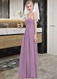 Maren A-Line Sweetheart Floor-Length Chiffon Prom Dresses With Ruffle UKP0014441