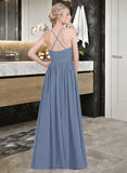 Maren A-Line Sweetheart Floor-Length Chiffon Prom Dresses With Ruffle UKP0014441