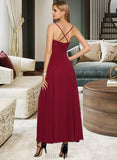 Nia A-Line V-neck Ankle-Length Chiffon Prom Dresses With Split Front UKP0014442