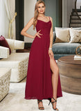 Nia A-Line V-neck Ankle-Length Chiffon Prom Dresses With Split Front UKP0014442