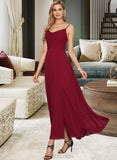 Nia A-Line V-neck Ankle-Length Chiffon Prom Dresses With Split Front UKP0014442