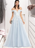 Ingrid Ball-Gown/Princess Off-the-Shoulder Sweep Train Tulle Prom Dresses With Sequins UKP0014443