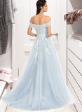 Ingrid Ball-Gown/Princess Off-the-Shoulder Sweep Train Tulle Prom Dresses With Sequins UKP0014443