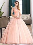 Arabella Ball-Gown/Princess V-neck Floor-Length Organza Prom Dresses With Ruffle Beading Sequins UKP0014448