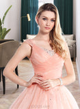 Arabella Ball-Gown/Princess V-neck Floor-Length Organza Prom Dresses With Ruffle Beading Sequins UKP0014448