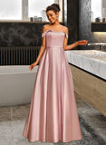 Marley A-line Off the Shoulder Floor-Length Satin Prom Dresses UKP0014449