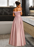 Marley A-line Off the Shoulder Floor-Length Satin Prom Dresses UKP0014449