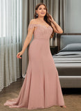 Abagail Trumpet/Mermaid Off-the-Shoulder Court Train Chiffon Lace Prom Dresses With Sequins UKP0014451