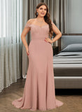 Abagail Trumpet/Mermaid Off-the-Shoulder Court Train Chiffon Lace Prom Dresses With Sequins UKP0014451