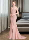 Abagail Trumpet/Mermaid Off-the-Shoulder Court Train Chiffon Lace Prom Dresses With Sequins UKP0014451