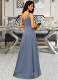 Jacquelyn A-Line V-neck Asymmetrical Chiffon Prom Dresses With Ruffle Bow(s) UKP0014452