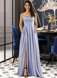 Fernanda Ball-Gown/Princess Sweetheart Floor-Length Satin Prom Dresses With Split Front Pockets UKP0014454