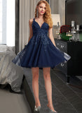 Ryann A-Line V-neck Short/Mini Tulle Prom Dresses With Lace Sequins UKP0014457