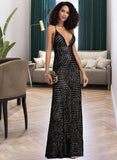 Madalyn Sheath/Column V-neck Floor-Length Sequined Prom Dresses With Sequins UKP0014459