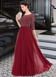 Jayda A-Line Scoop Neck Floor-Length Chiffon Prom Dresses With Beading Sequins UKP0014461