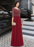 Jayda A-Line Scoop Neck Floor-Length Chiffon Prom Dresses With Beading Sequins UKP0014461