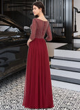 Jayda A-Line Scoop Neck Floor-Length Chiffon Prom Dresses With Beading Sequins UKP0014461