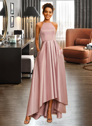 Isabelle A-Line Square Neckline Asymmetrical Satin Prom Dresses UKP0014462