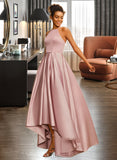 Isabelle A-Line Square Neckline Asymmetrical Satin Prom Dresses UKP0014462