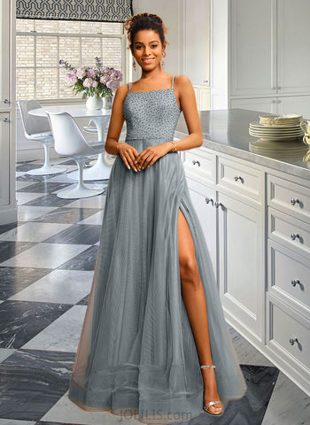 Jaycee Ball-Gown/Princess Square Neckline Floor-Length Tulle Prom Dresses With Beading Sequins UKP0014464