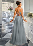 Jaycee Ball-Gown/Princess Square Neckline Floor-Length Tulle Prom Dresses With Beading Sequins UKP0014464