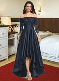 Madelyn A-Line Off-the-Shoulder Asymmetrical Satin Prom Dresses With Ruffle Sequins UKP0014465