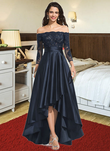 Madelyn A-Line Off-the-Shoulder Asymmetrical Satin Prom Dresses With Ruffle Sequins UKP0014465