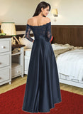 Madelyn A-Line Off-the-Shoulder Asymmetrical Satin Prom Dresses With Ruffle Sequins UKP0014465