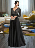 Tamia Ball-Gown/Princess V-neck Floor-Length Satin Prom Dresses UKP0014466