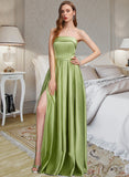 Elisabeth Ball-Gown/Princess Strapless Floor-Length Satin Prom Dresses With Split Front Pockets UKP0014468