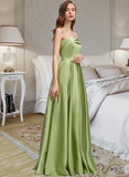 Elisabeth Ball-Gown/Princess Strapless Floor-Length Satin Prom Dresses With Split Front Pockets UKP0014468