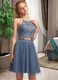 Charlie A-Line Scoop Neck Short/Mini Tulle Prom Dresses With Beading Sequins UKP0014470