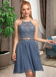 Charlie A-Line Scoop Neck Short/Mini Tulle Prom Dresses With Beading Sequins UKP0014470