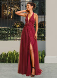 Marcia Ball-Gown/Princess Halter Floor-Length Tulle Prom Dresses With Lace Sequins UKP0014471