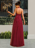 Marcia Ball-Gown/Princess Halter Floor-Length Tulle Prom Dresses With Lace Sequins UKP0014471