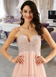 Alexia A-Line V-neck Floor-Length Tulle Prom Dresses With Beading Sequins UKP0014472