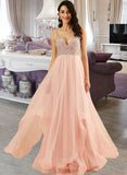 Alexia A-Line V-neck Floor-Length Tulle Prom Dresses With Beading Sequins UKP0014472