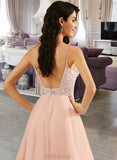 Alexia A-Line V-neck Floor-Length Tulle Prom Dresses With Beading Sequins UKP0014472